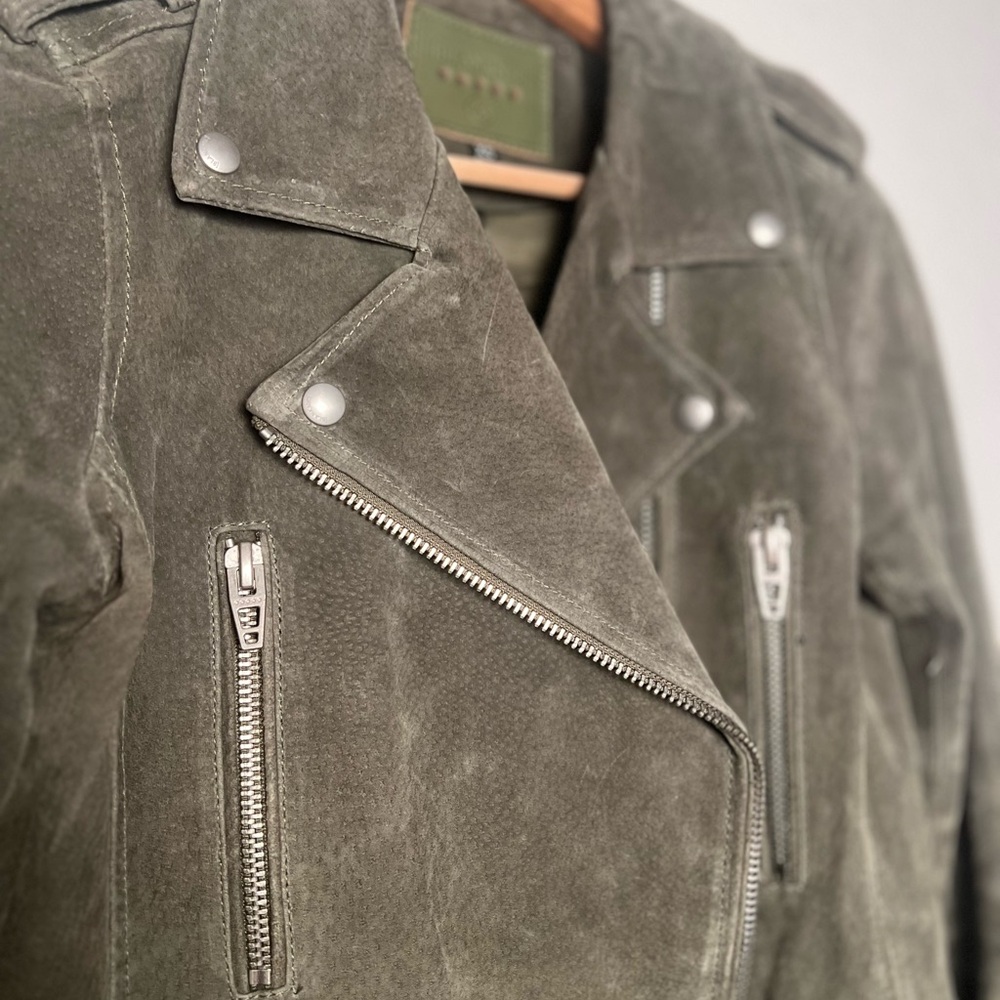 BLANKNYC Jacket XS Suede Olive Green Zip Snap Moto Lined Biker - Picture 9 of 15